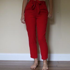 Express Red Ribbon Tie High Waisted Ankle High Rise Pants, 4R